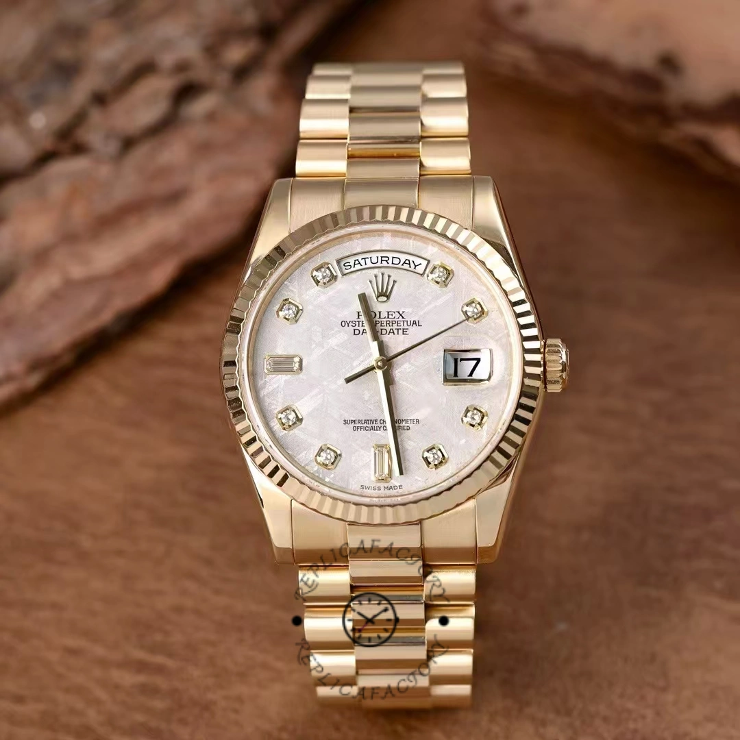 Rolex Day-Date 118238 Yellow Gold Diamond Meteorite Dial 36mm Unisex Replica Watch