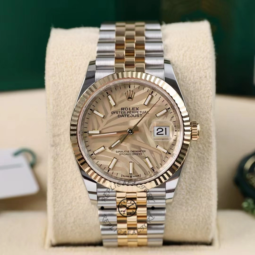 Rolex Datejust 126233 Golden Palm Motif Dial Fluted Bezel 36MM Unisex Replica Watch