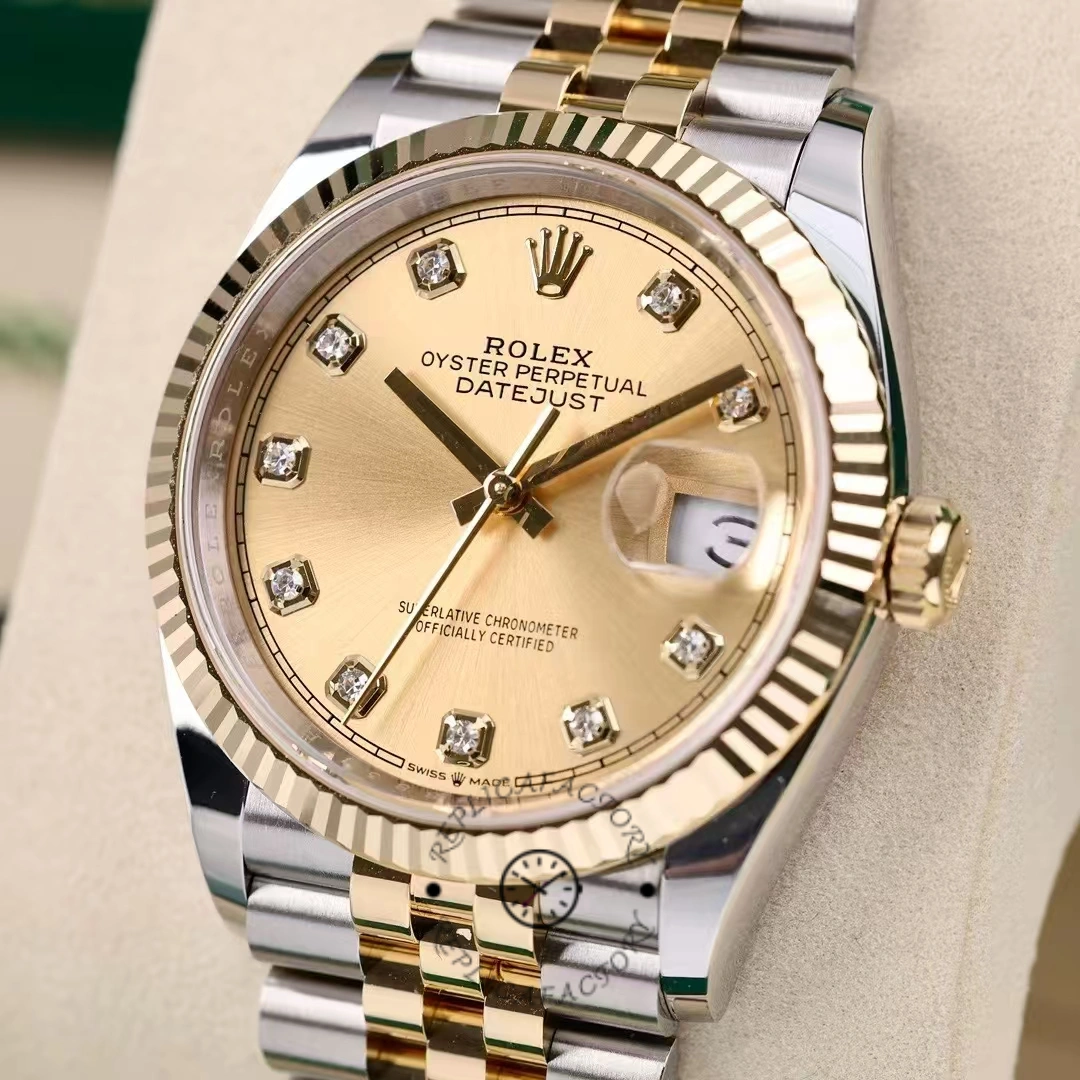 Rolex Datejust 126233 Champagne Diamond Dial Fluted Bezel 36MM Unisex Replica Watch