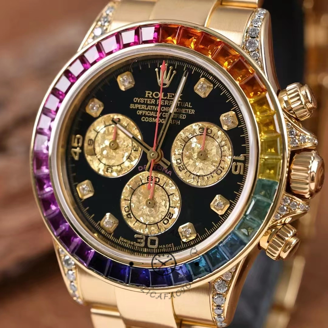 Rolex Daytona 116598 Yellow Gold Black Diamond Dial 40MM Mens Replica Watch