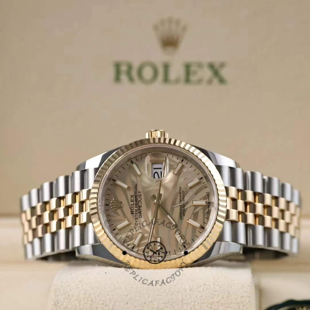 Rolex Datejust 126233 Golden Palm Motif Dial Fluted Bezel 36MM Unisex Replica Watch