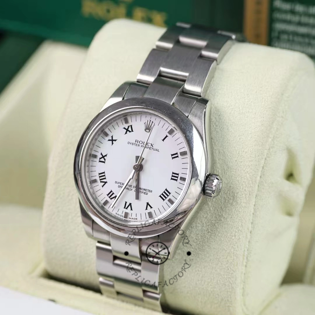 Rolex Oyster Perpetual 177200 White Roman Dial Oyster Bracelet 31mm Lady Replica Watch