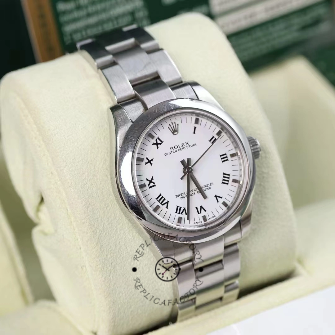 Rolex Oyster Perpetual 177200 White Roman Dial Oyster Bracelet 31mm Lady Replica Watch