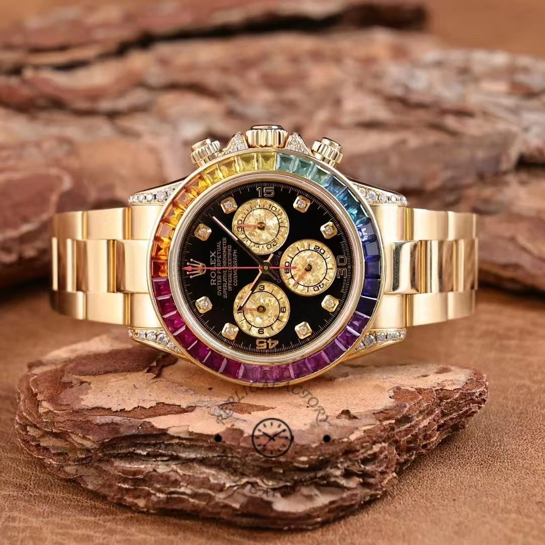 Rolex Daytona 116598 Yellow Gold Black Diamond Dial 40MM Mens Replica Watch