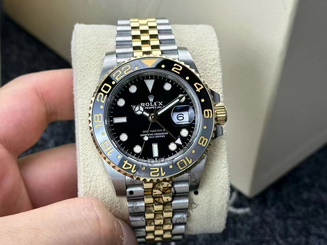 Rolex GMT Master II Black Dial Steel 18kt Yellow Gold 126713GRNR