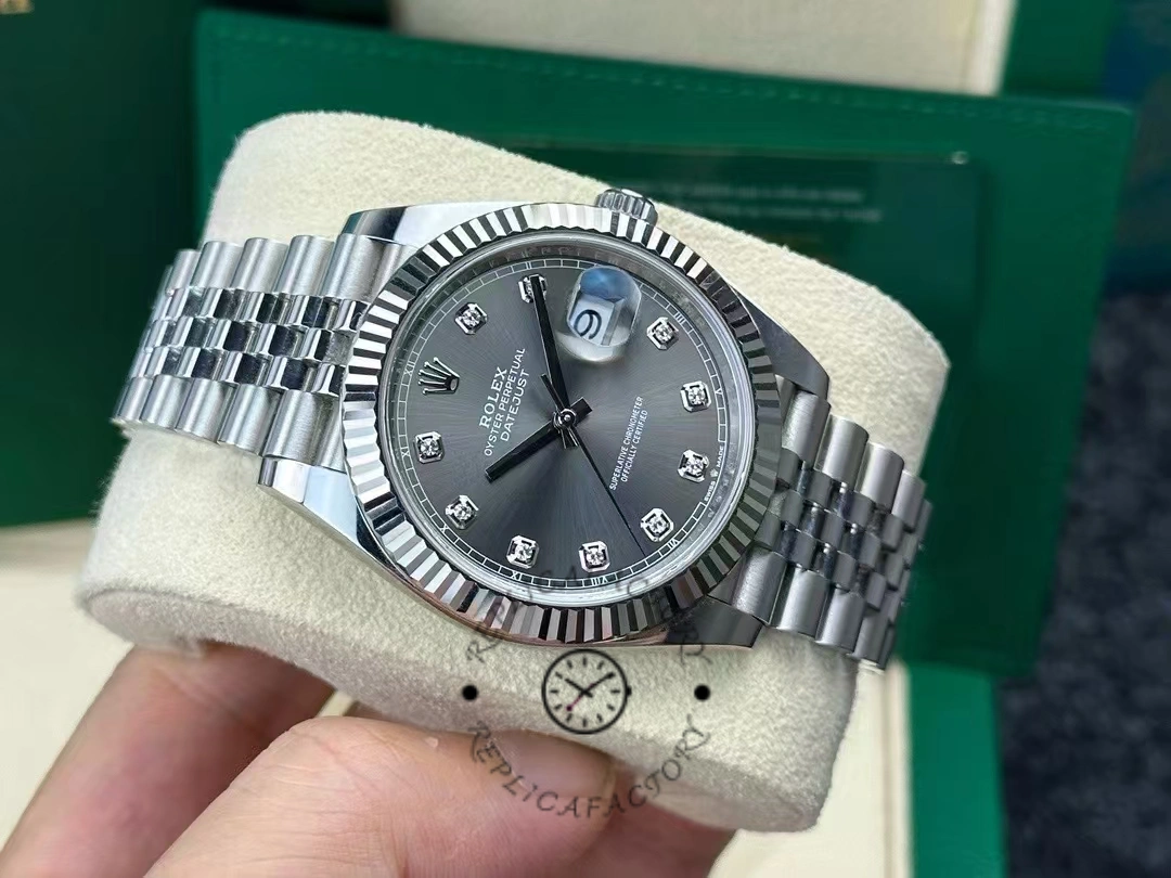 Rolex Datejust 41 Rhodium Diamond Dial Fluted Bezel m126334 0006