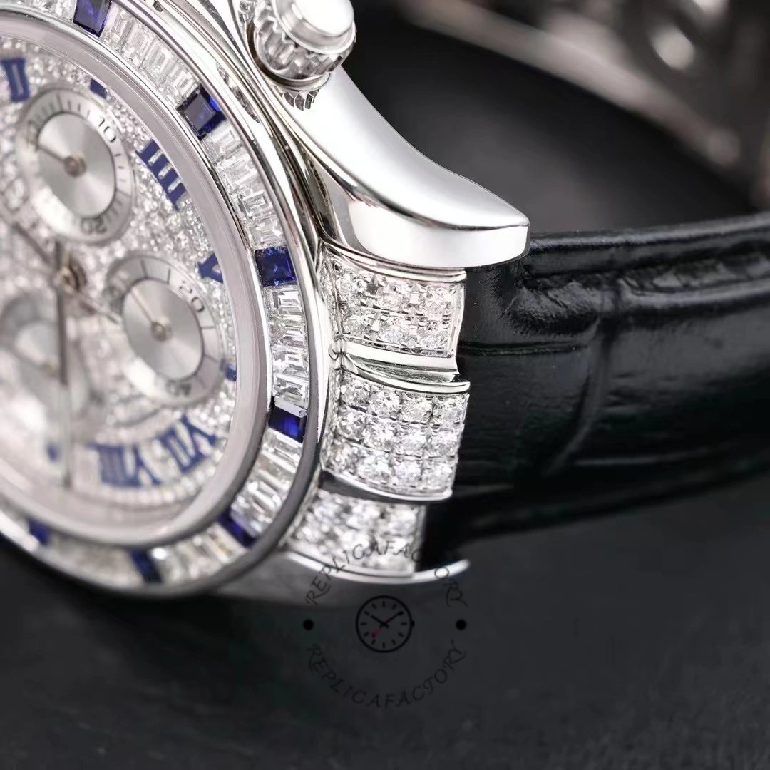 Rolex Daytona 116599 pave diamond dial Blue Leather Strap 40mm Mens Replica Watch