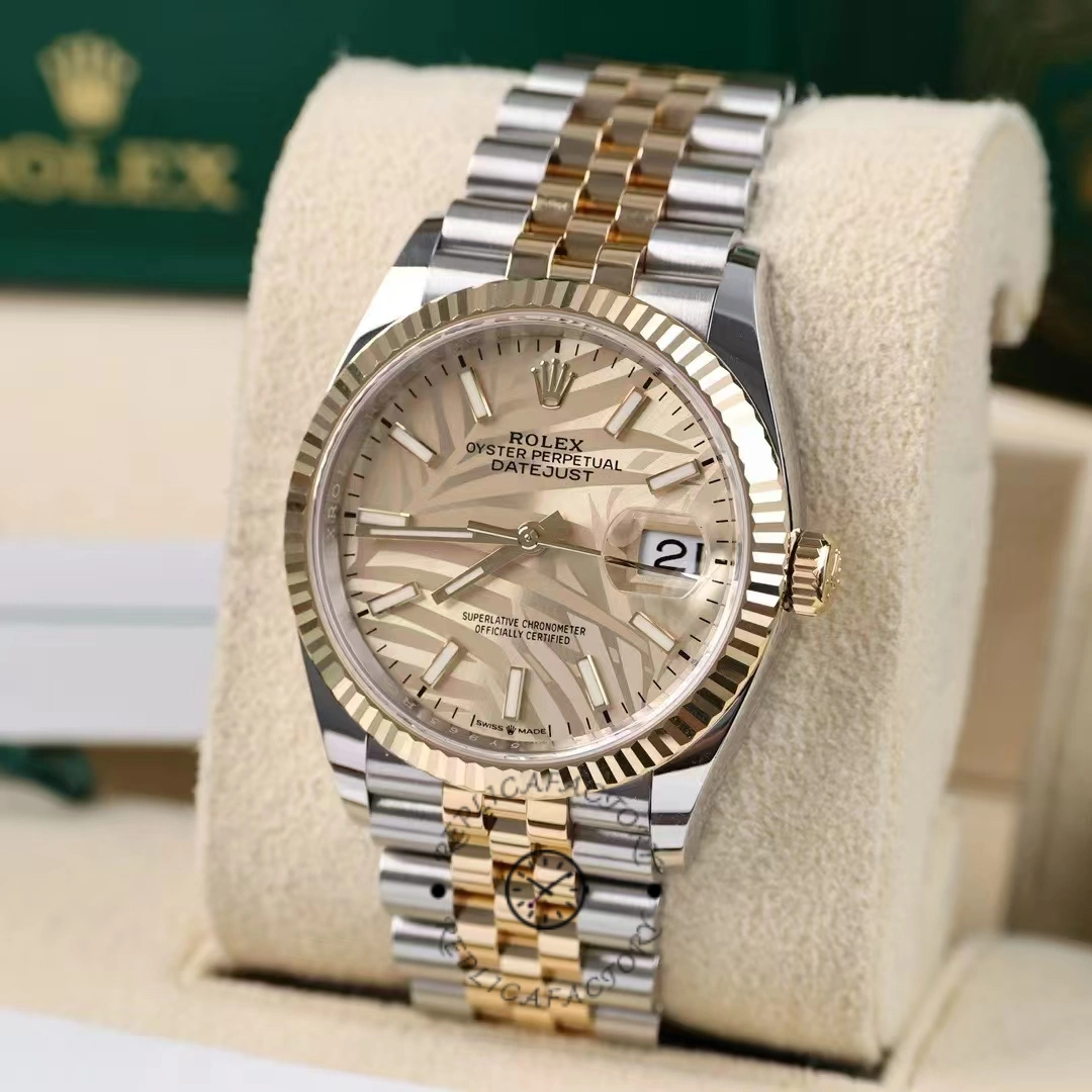 Rolex Datejust 126233 Golden Palm Motif Dial Fluted Bezel 36MM Unisex Replica Watch