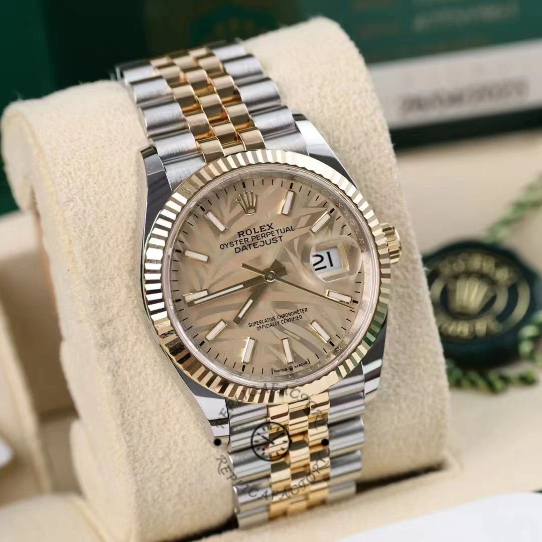 Rolex Datejust 126233 Golden Palm Motif Dial Fluted Bezel 36MM Unisex Replica Watch