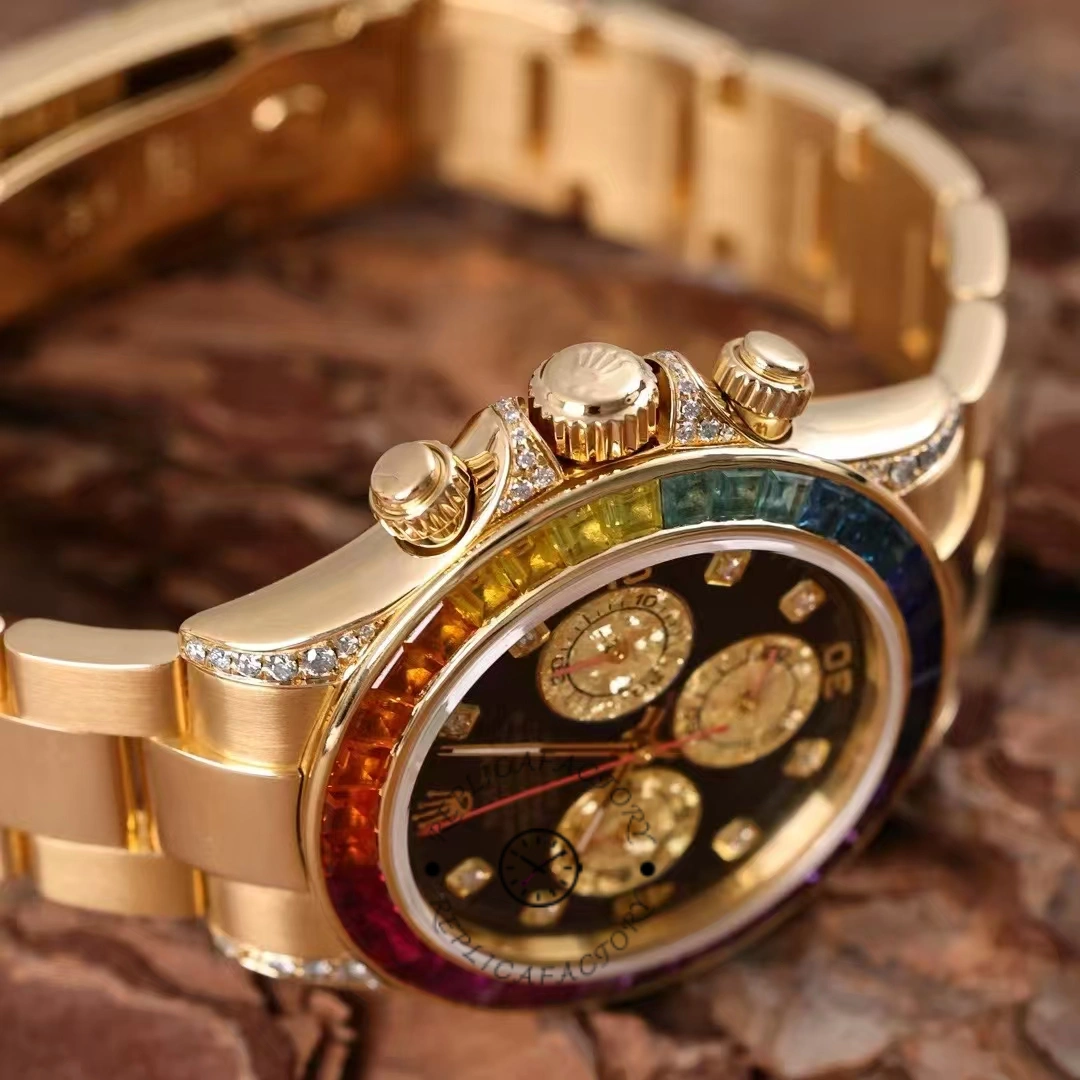 Rolex Daytona 116598 Yellow Gold Black Diamond Dial 40MM Mens Replica Watch