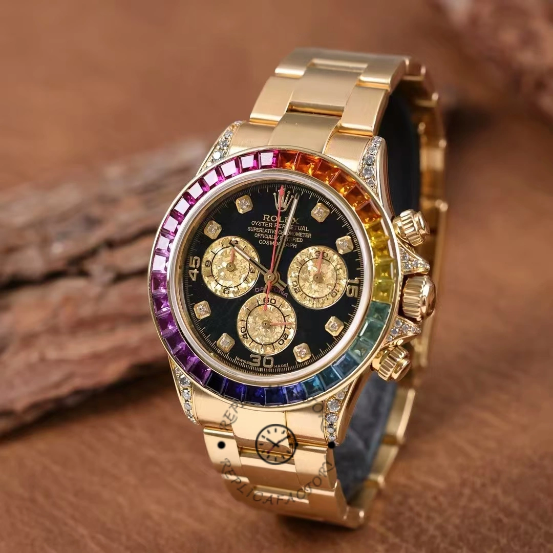 Rolex Daytona 116598 Yellow Gold Black Diamond Dial 40MM Mens Replica Watch