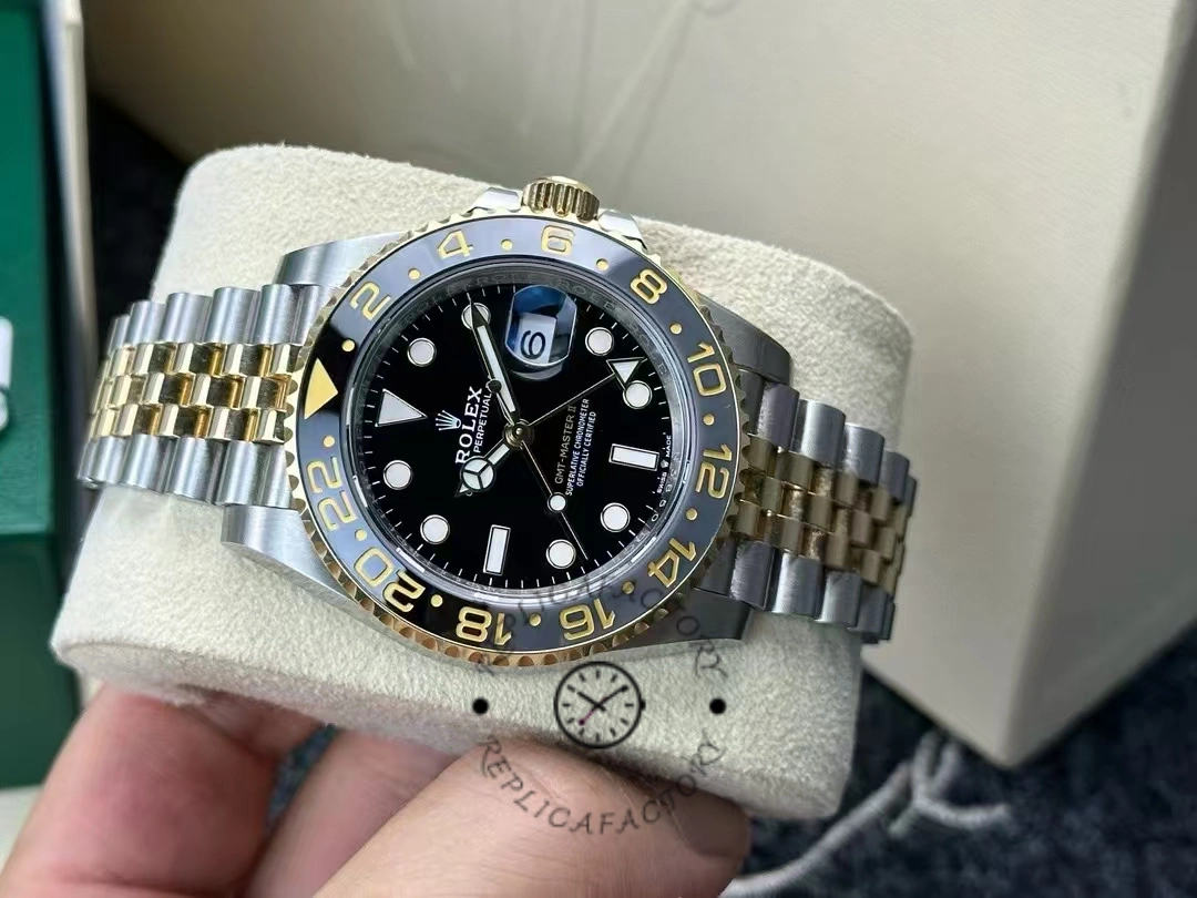 Rolex GMT Master II Black Dial Steel 18kt Yellow Gold 126713GRNR