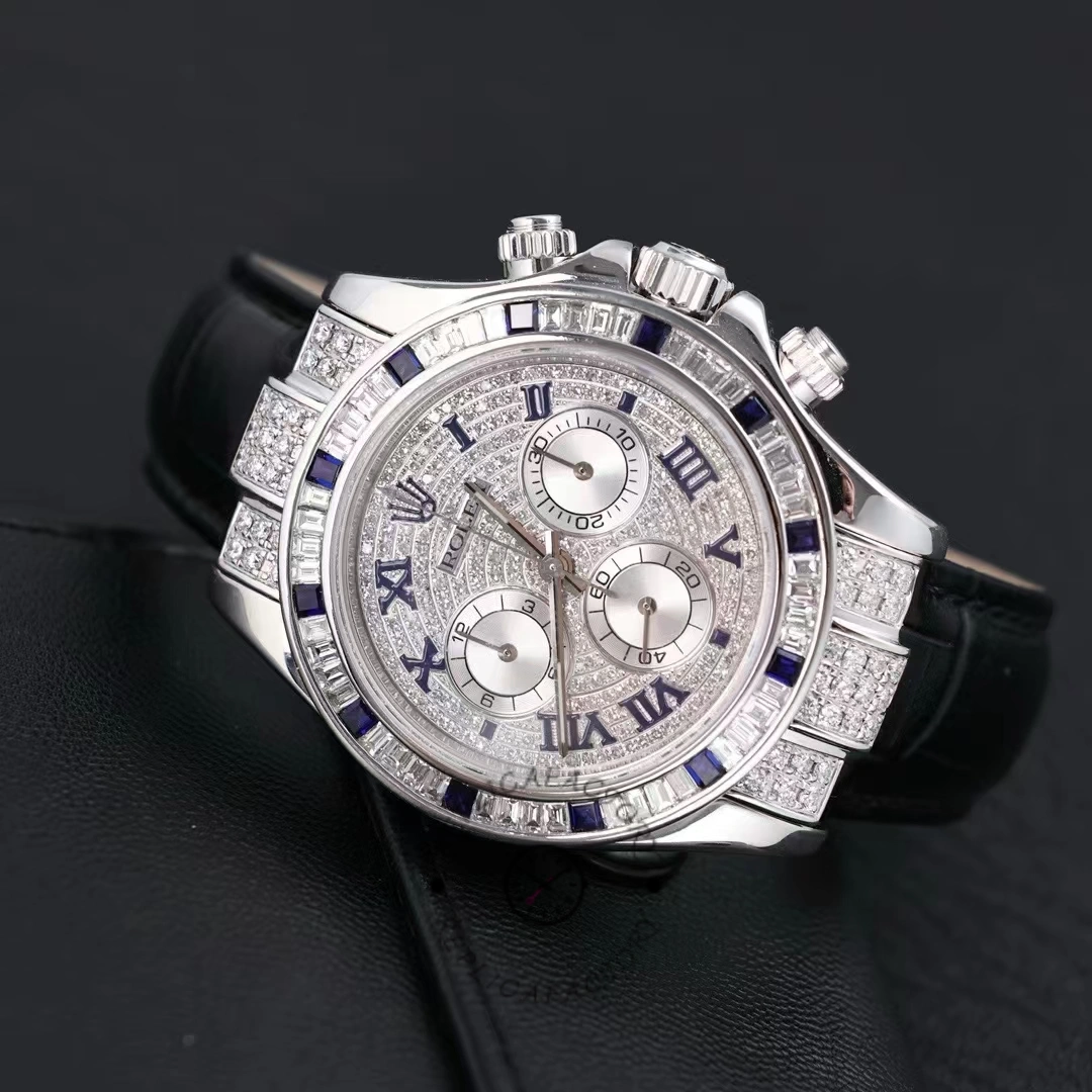 Rolex Daytona 116599 pave diamond dial Blue Leather Strap 40mm Mens Replica Watch