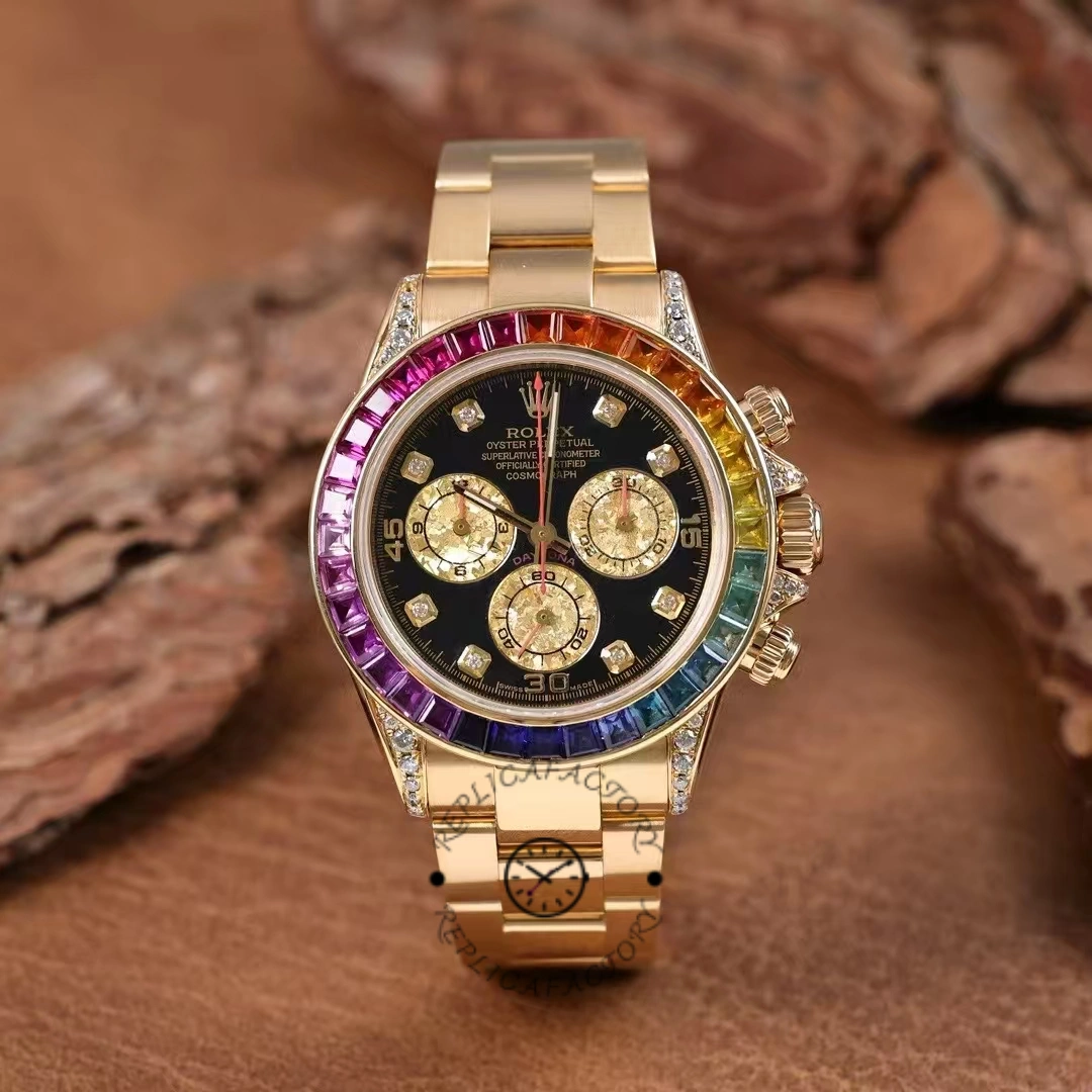 Rolex Daytona 116598 Yellow Gold Black Diamond Dial 40MM Mens Replica Watch