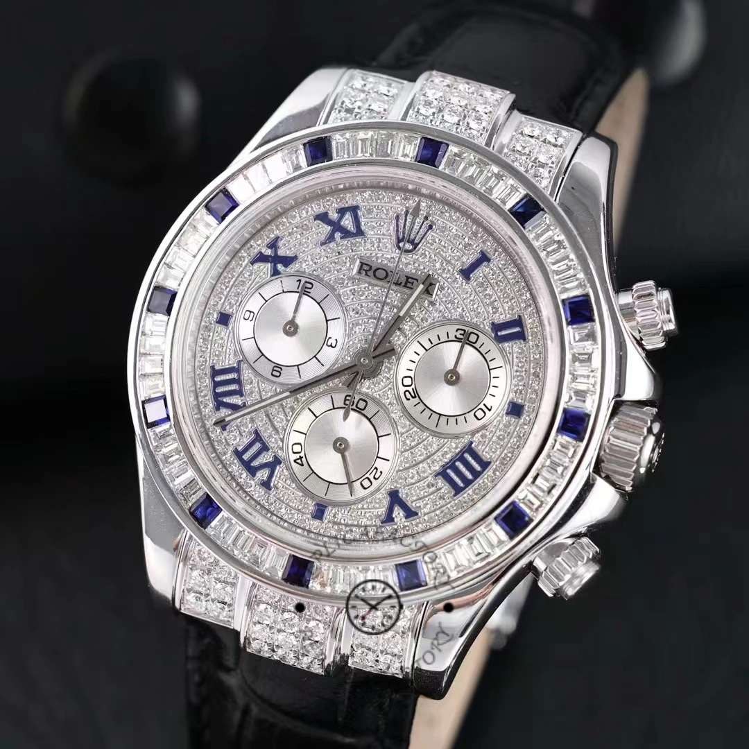Rolex Daytona 116599 pave diamond dial Blue Leather Strap 40mm Mens Replica Watch