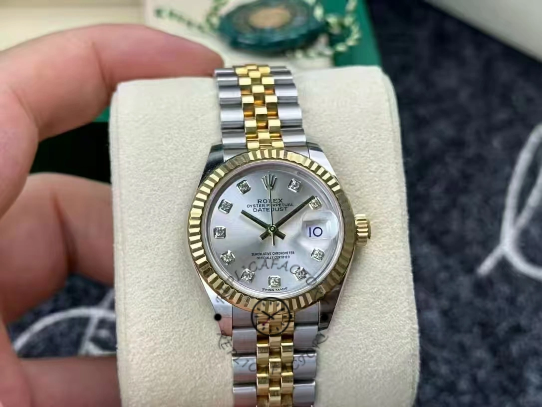 Rolex Datejust 279173 Silver Diamond Dial Fluted Bezel 28mm Lady Replica Watch