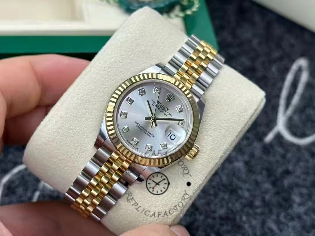 Rolex Datejust 279173 Silver Diamond Dial Fluted Bezel 28mm Lady Replica Watch