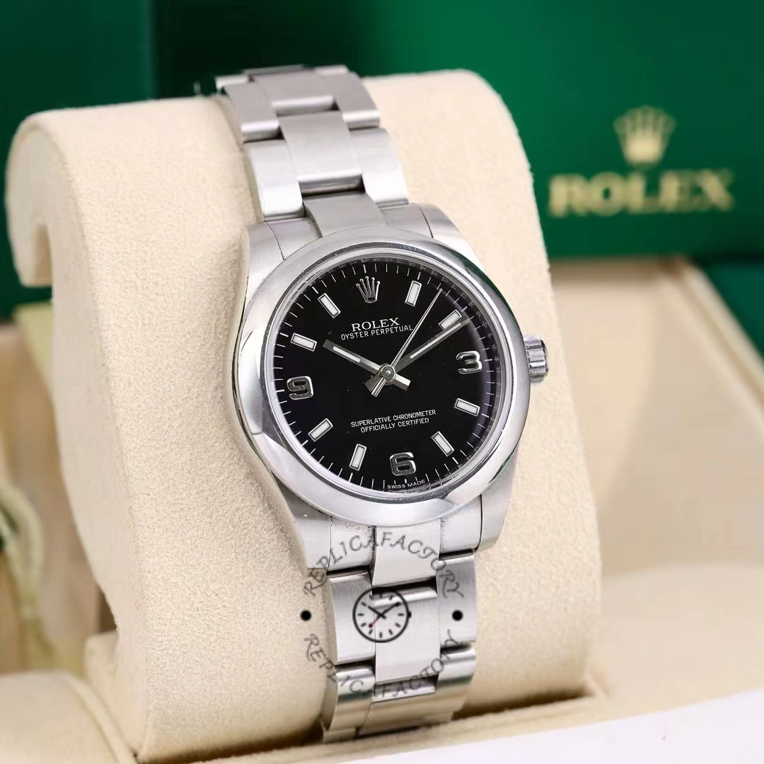 Rolex Oyster Perpetual 177200 Black Arabic Dial Domed Bezel 31mm Lady Replica Watch
