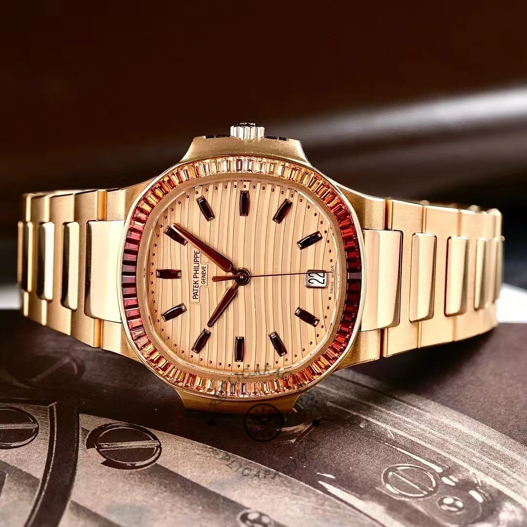 Patek Philippe Nautilus Ladies Rose Gold Gemset Bezel 7118 1300R 001