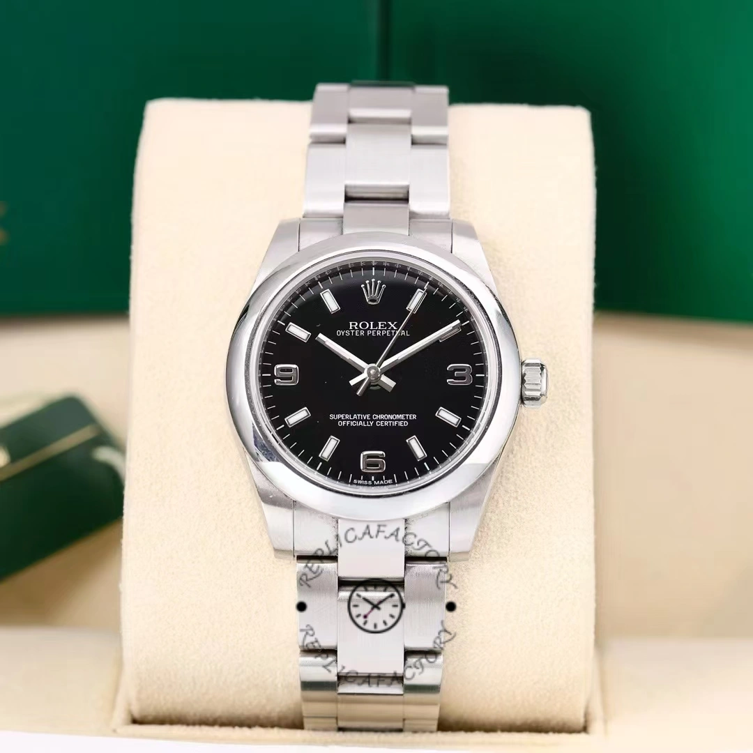 Rolex Oyster Perpetual 177200 Black Arabic Dial Domed Bezel 31mm Lady Replica Watch