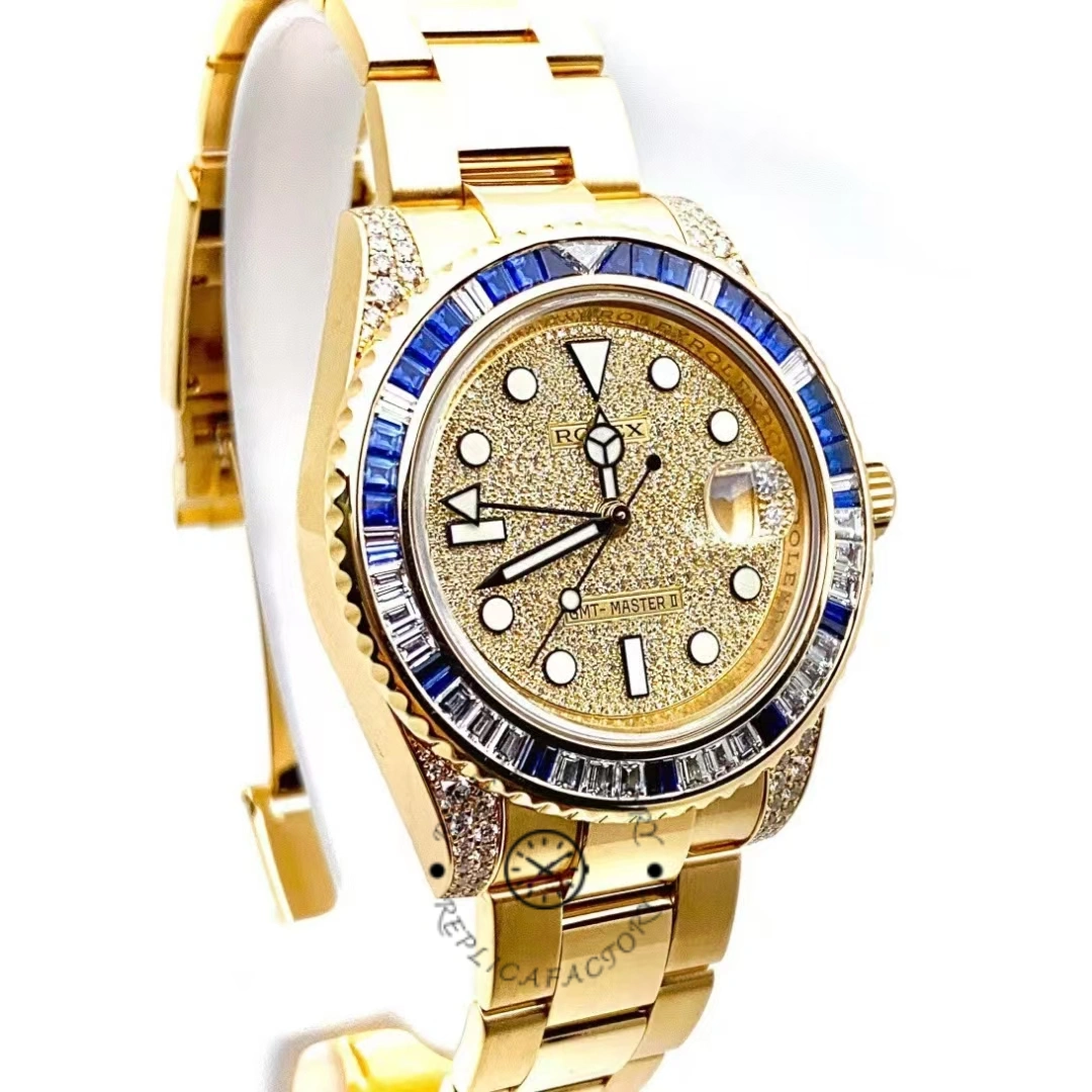 Rolex GMT-Master II 116758 Yellow Gold Pave Dial 40mm Mens Replica Watch