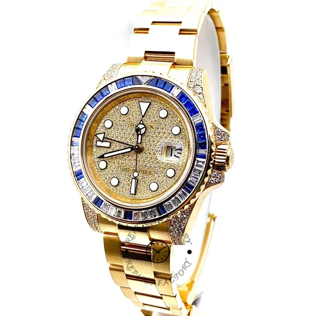 Rolex GMT-Master II 116758 Yellow Gold Pave Dial 40mm Mens Replica Watch