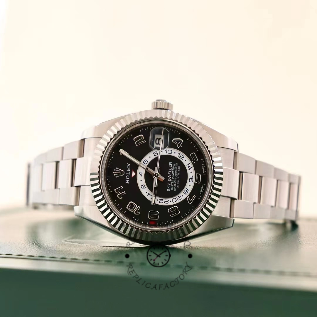 Rolex Sky-Dweller 326939 Fluted Bezel Black Dial 42MM Mens Replica Watch