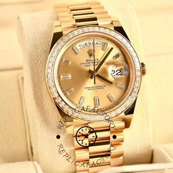 Rolex Day-Date 228398TBR Champagne Diamond Dial Diamond Bezel 40mm Mens Replica Watch