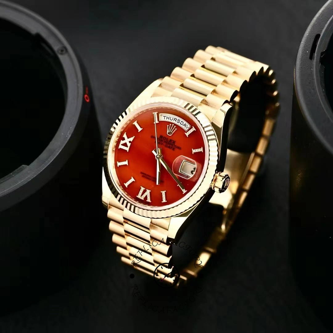 Rolex Day-Date 128238 Fluted Bezel Carnelian dial 36MM Unisex Replica Watch