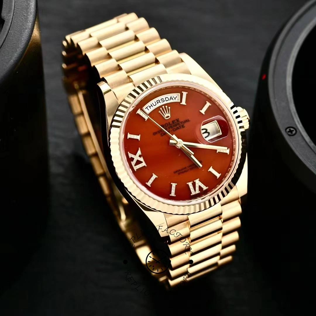 Rolex Day-Date 128238 Fluted Bezel Carnelian dial 36MM Unisex Replica Watch