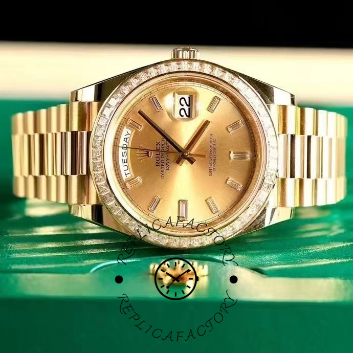 Rolex Day-Date 228398TBR Champagne Diamond Dial Diamond Bezel 40mm Mens Replica Watch