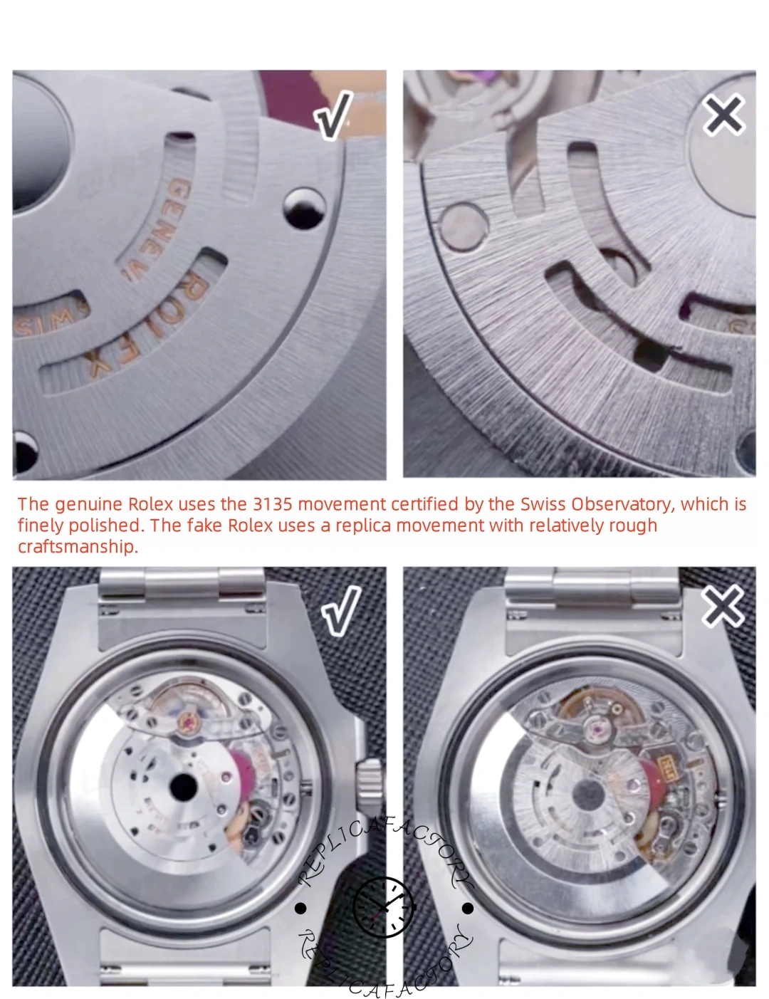 Real vs fake Rolex movement