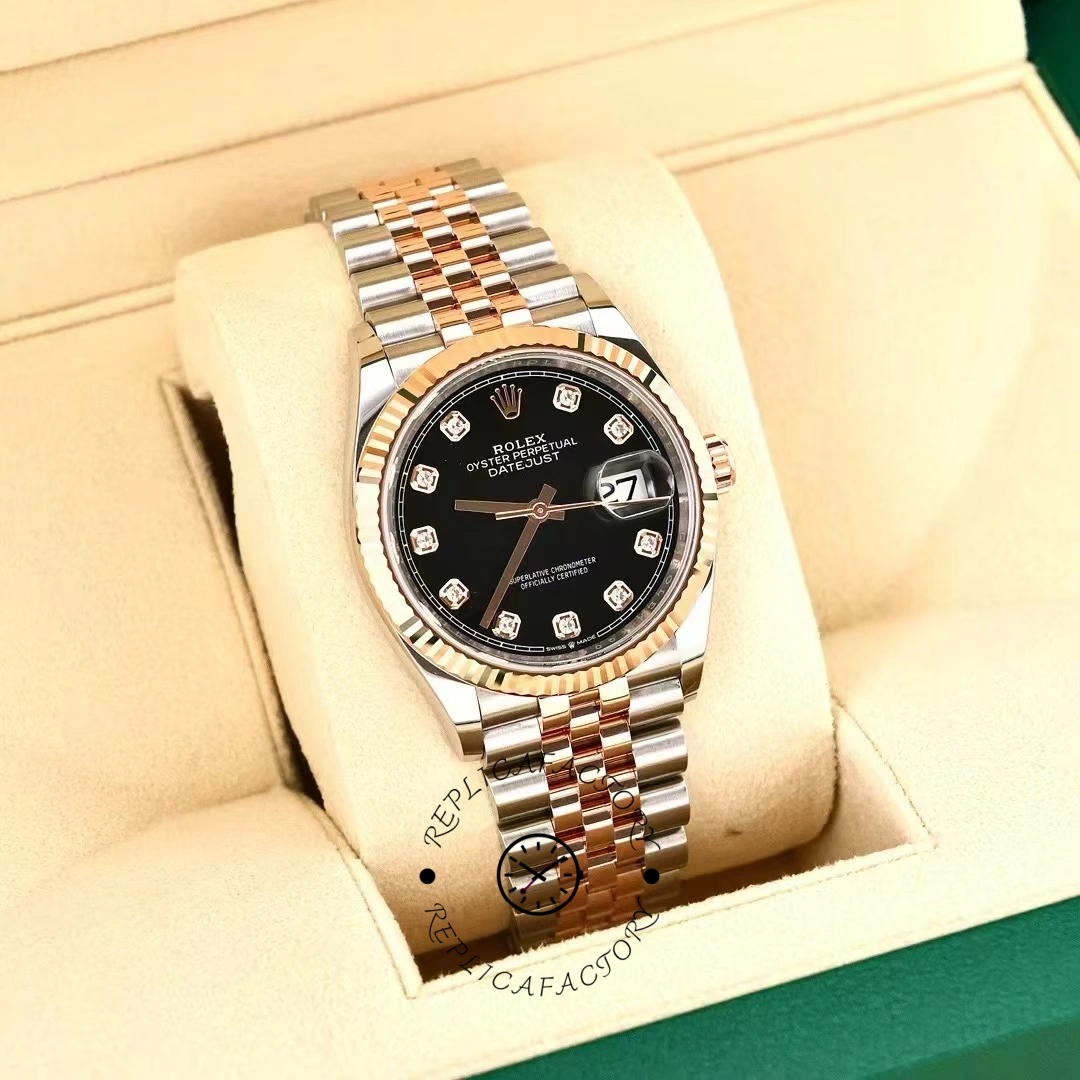 Rolex Datejust 36 Everose Gold Black Diamond Dial M126231 0019 Women's Watch