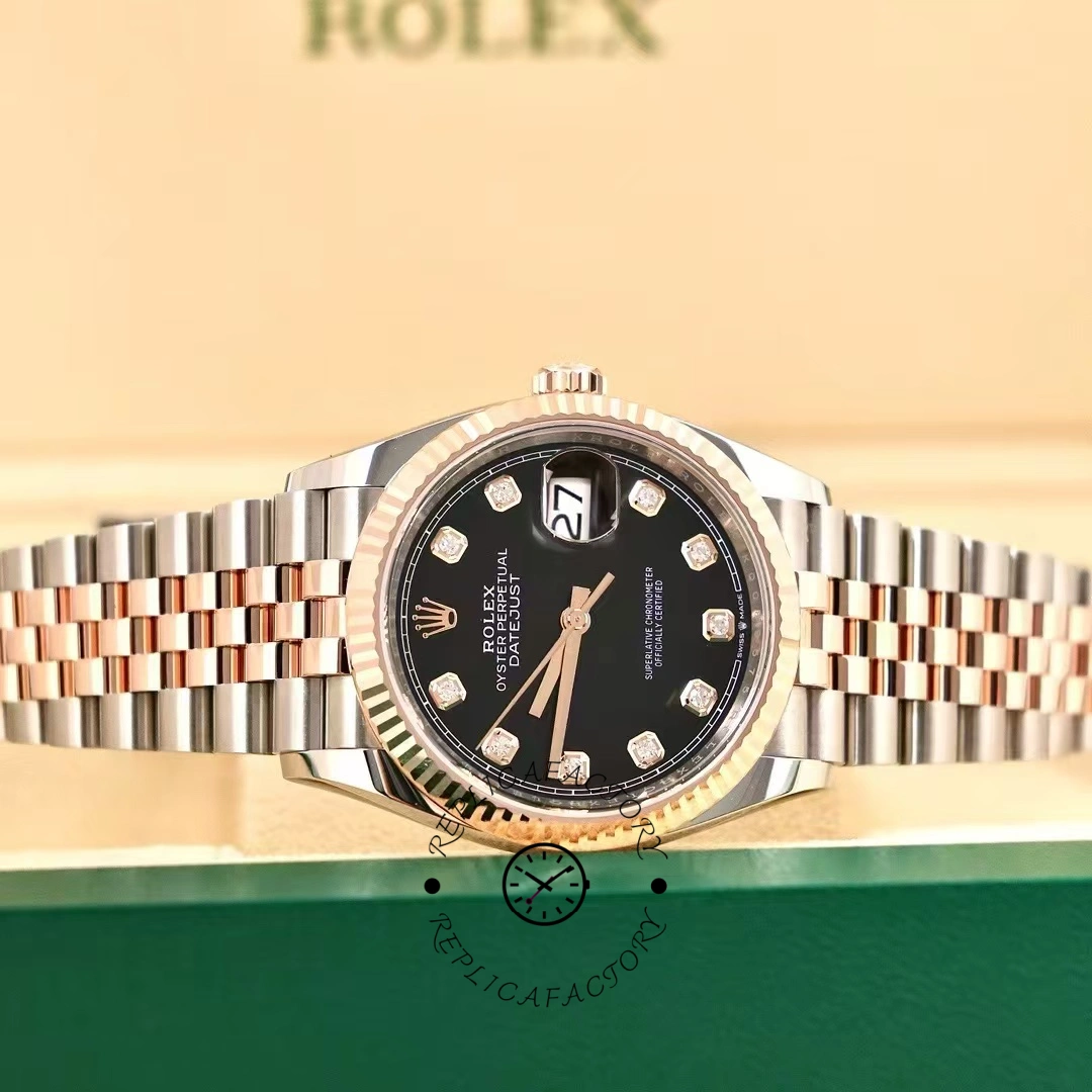 Rolex Datejust 36 Everose Gold Black Diamond Dial M126231 0019 Women's Watch