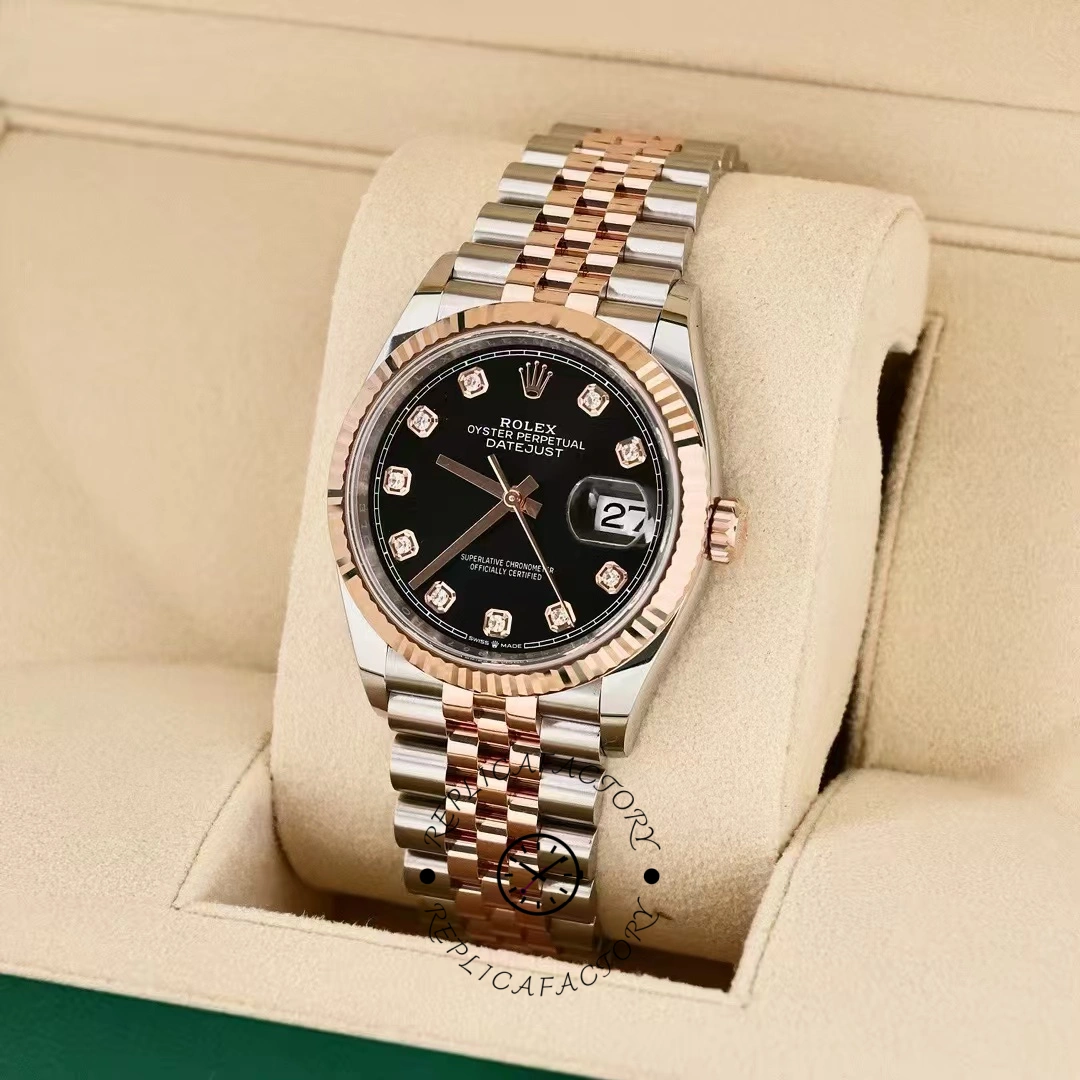 Rolex Datejust 36 Everose Gold Black Diamond Dial M126231 0019 Women's Watch