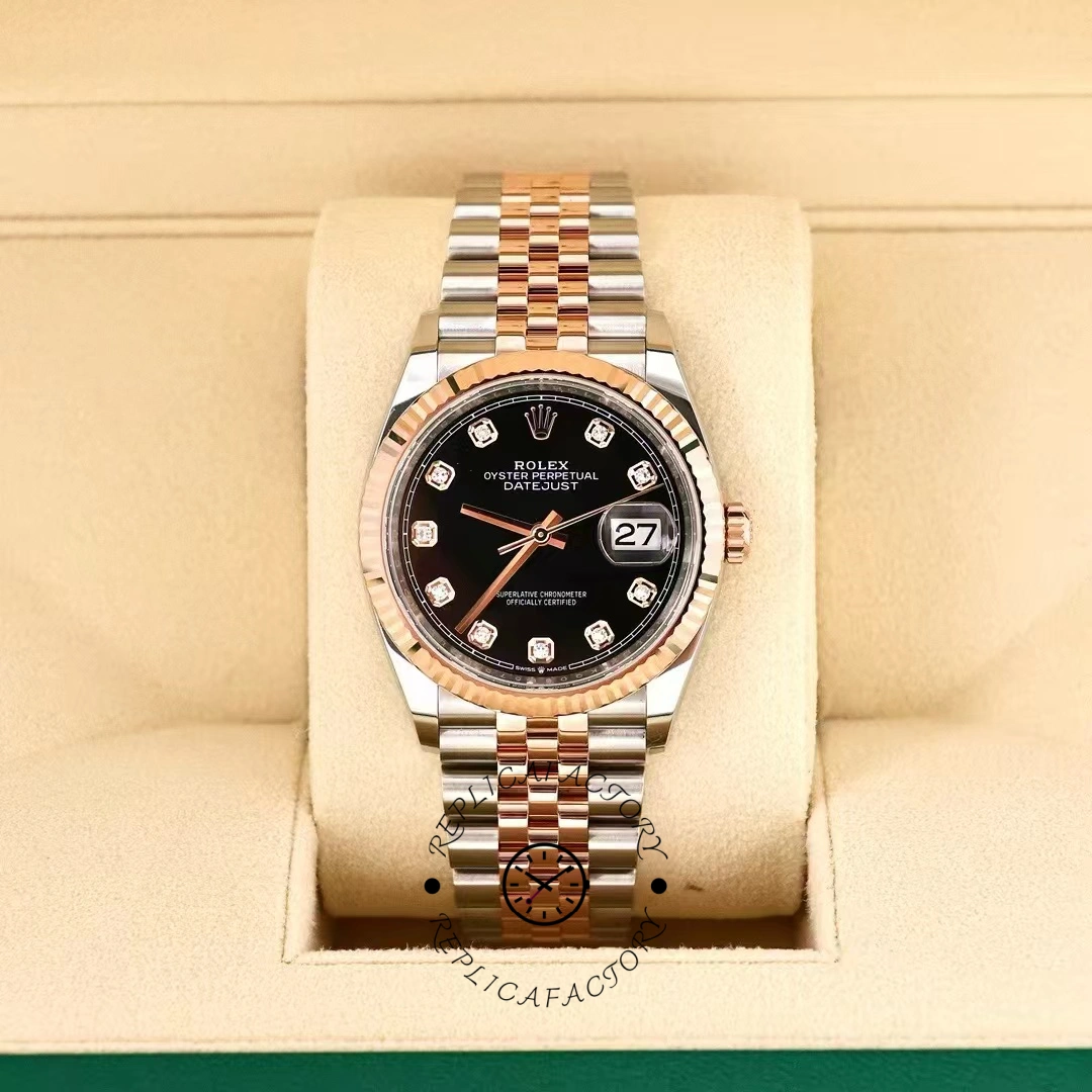 Rolex Datejust 36 Everose Gold Black Diamond Dial M126231 0019 Women's Watch