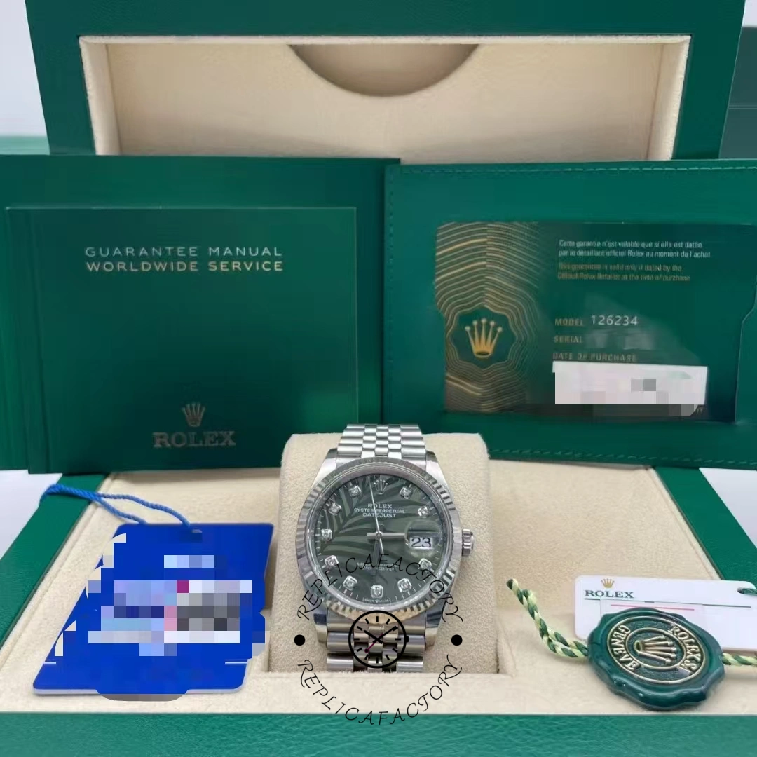Rolex Datejust 126234 Olive Green Palm Motif Dial 36MM Unisex Replica Watch