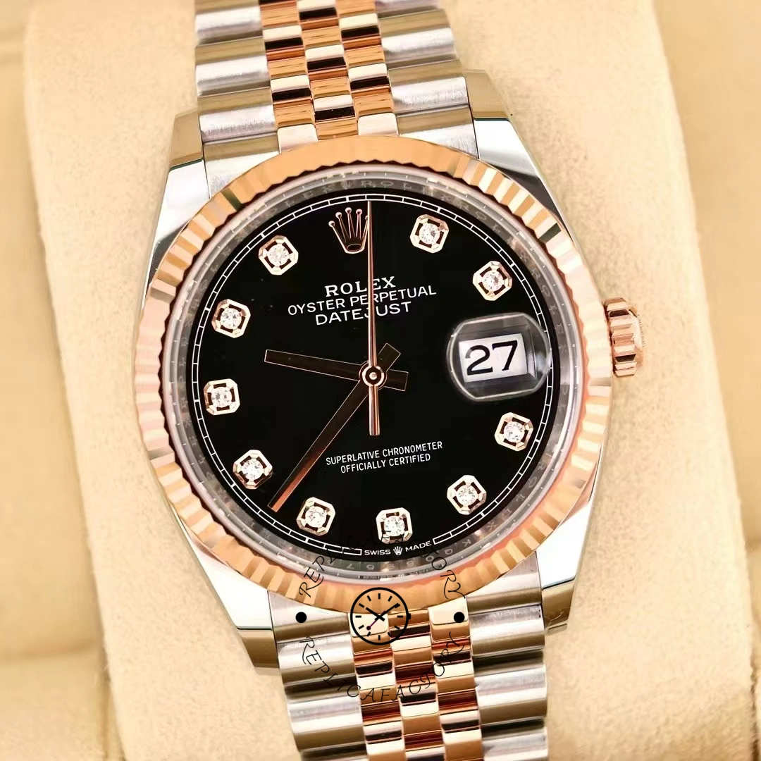 Rolex Datejust 36 Everose Gold Black Diamond Dial M126231 0019 Women's Watch