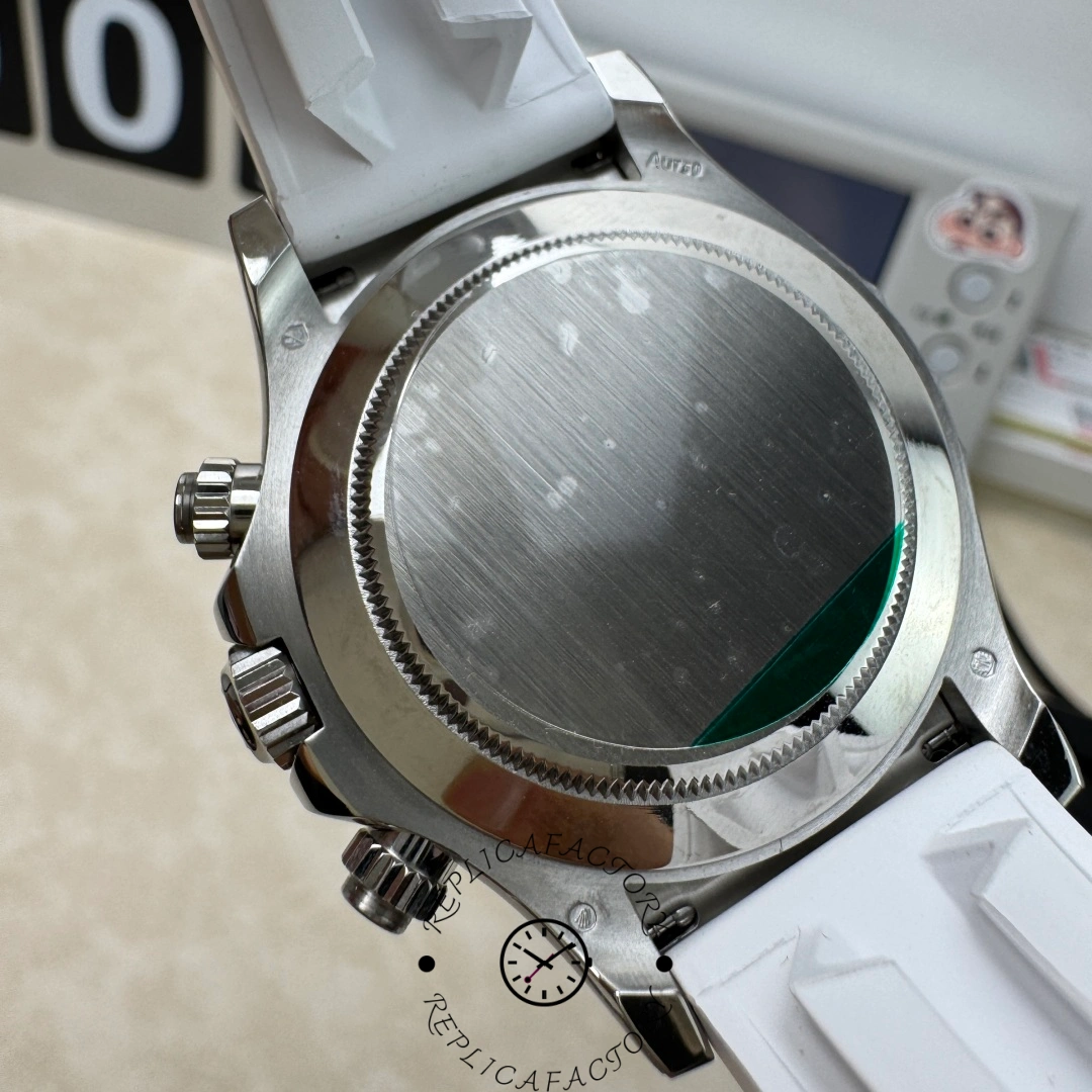 Caseback of Rolex Daytona 116519 showing brushed finish and engraved details.