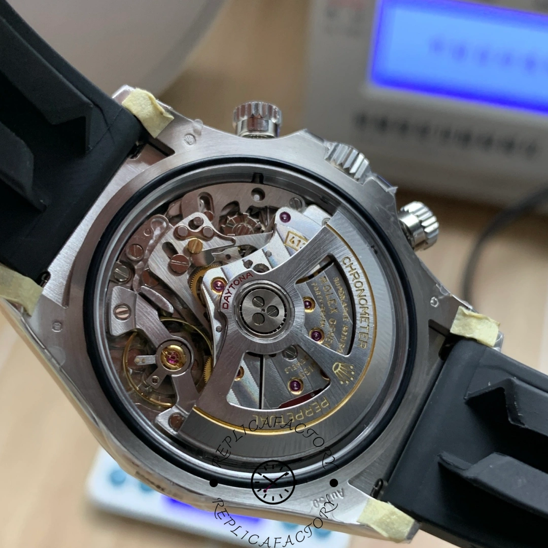 Open caseback view of the Rolex Cosmograph Daytona 126519LN-0006 revealing the self-winding chronograph movement.