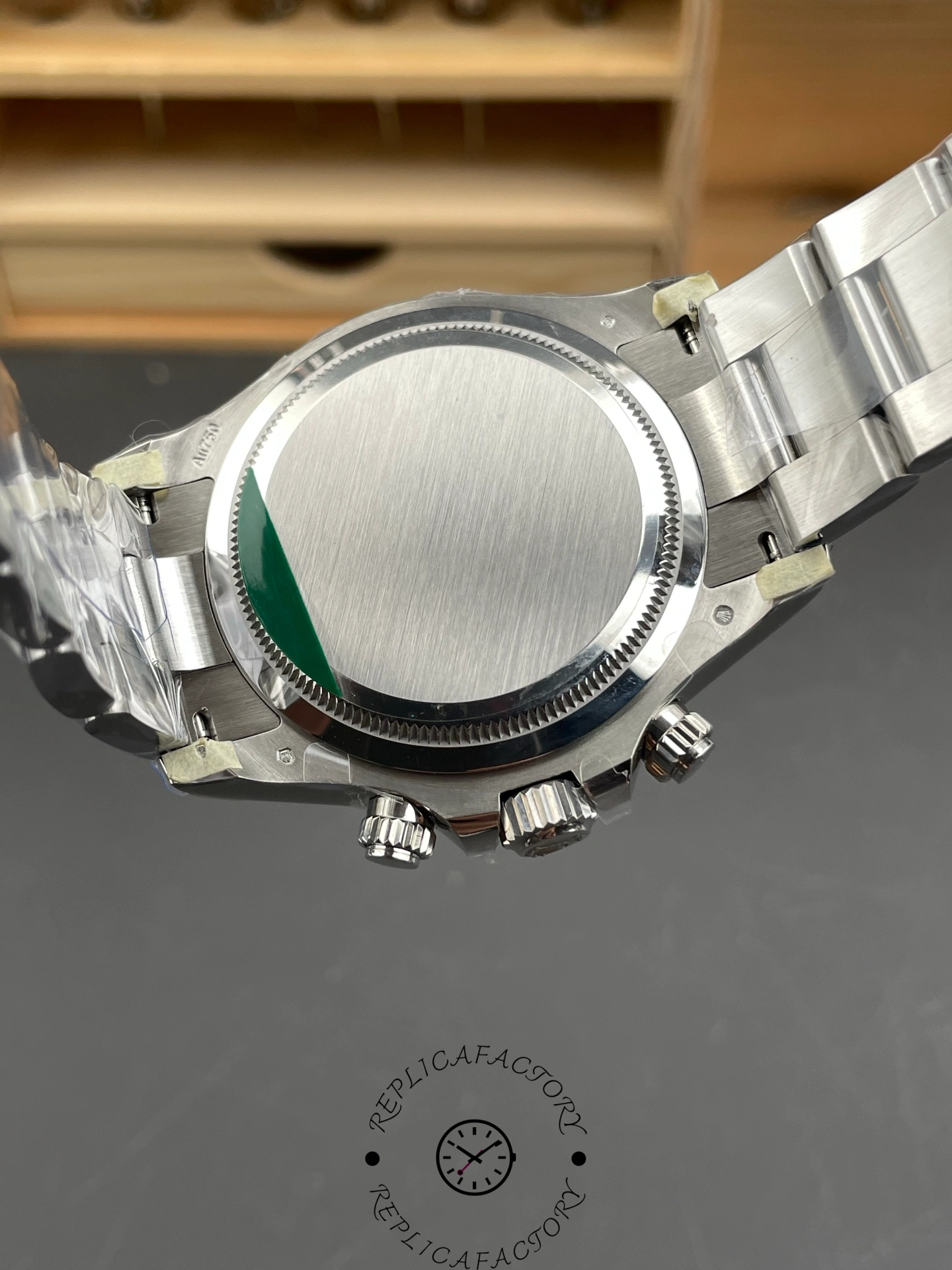 Back view of the Rolex Daytona 126509-0001 showing the brushed stainless steel caseback.