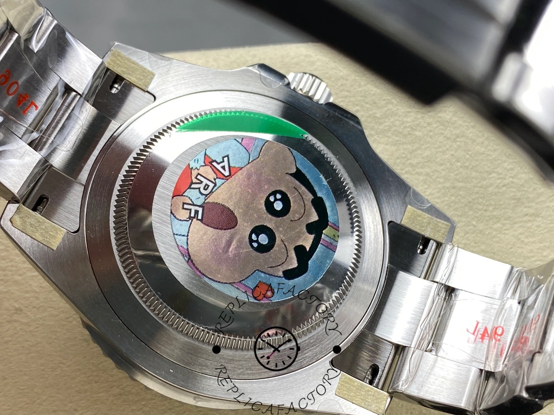 Caseback of Rolex GMT-Master II 116710BLNR featuring ARF cartoon sticker and brushed finish.