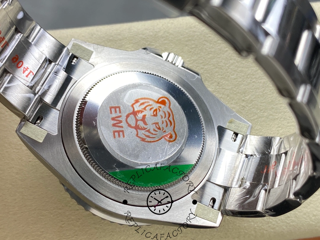 Caseback of Rolex GMT-Master II M126710GRNR-0004 showing EWE factory engraving.