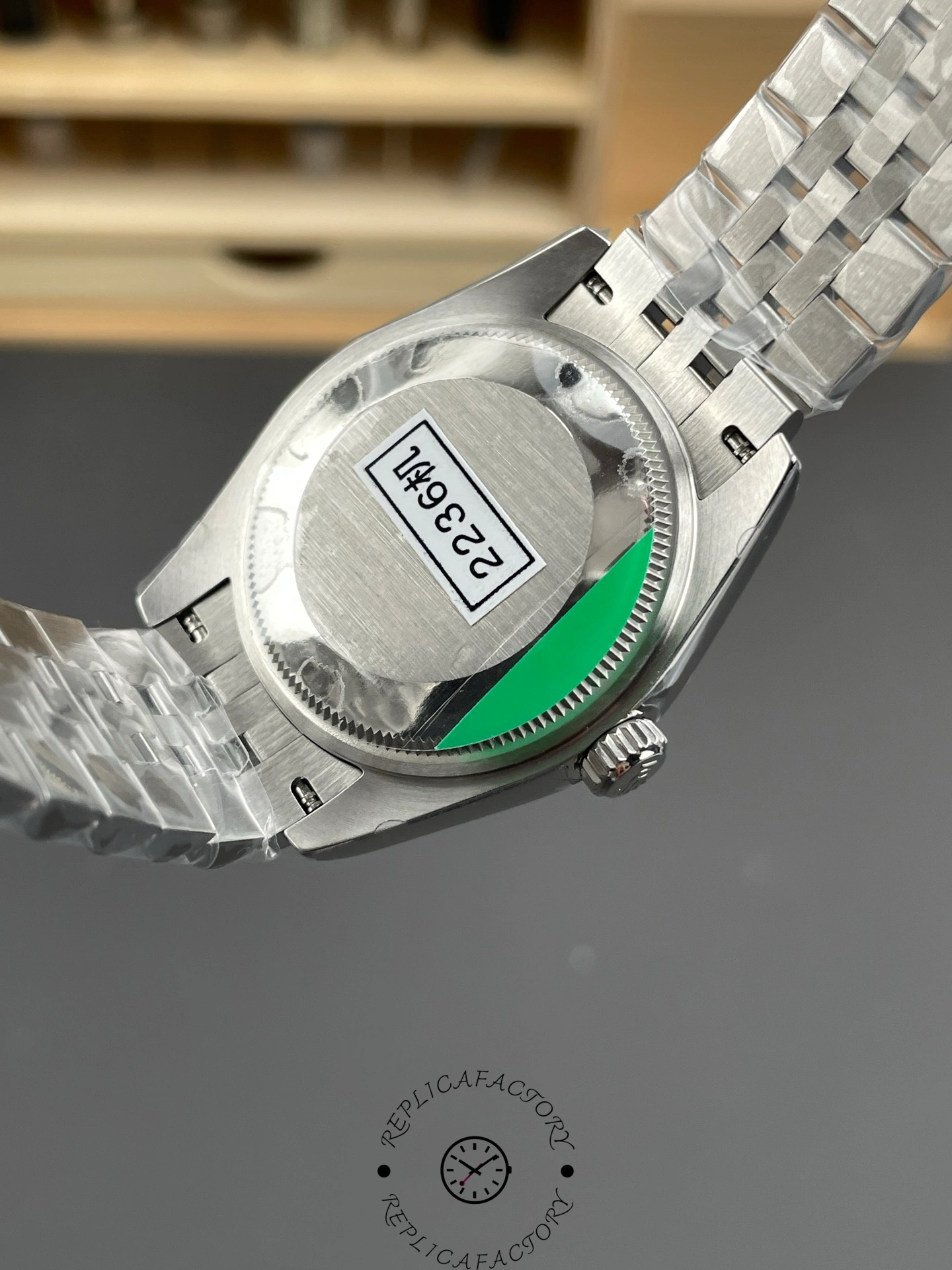 Caseback of Rolex Datejust 31 m278384rbr 0036 showing brushed finish and engraved serial number.