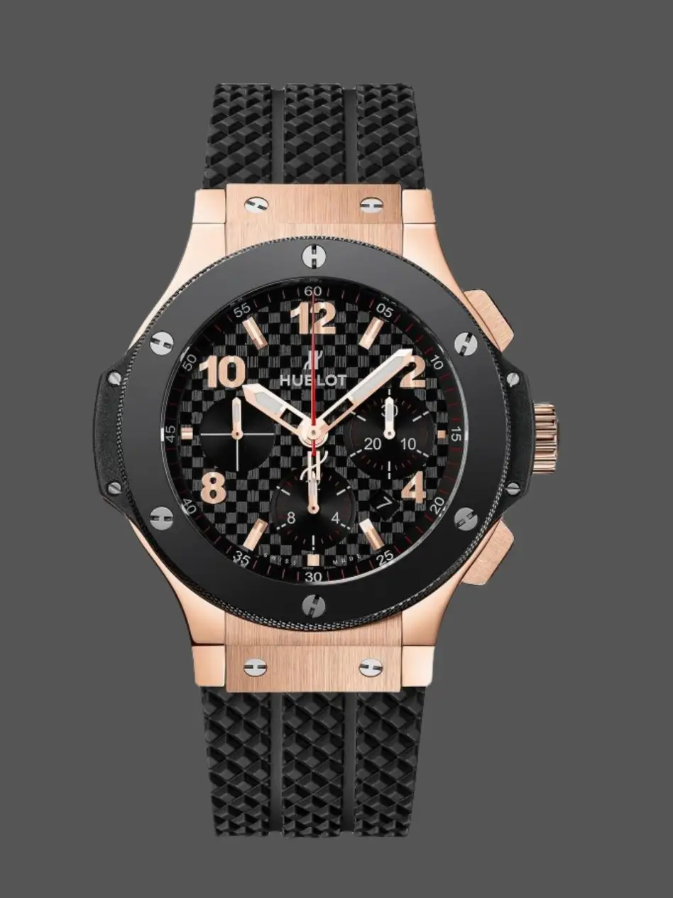 Hublot Big Bang 44mm 301.PB.131.RX rose gold case black dial rubber strap