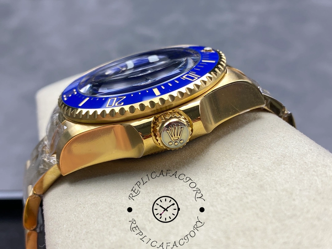 Crown side of Rolex Deepsea 136668LB showing engraved Rolex crown logo and bezel teeth.
