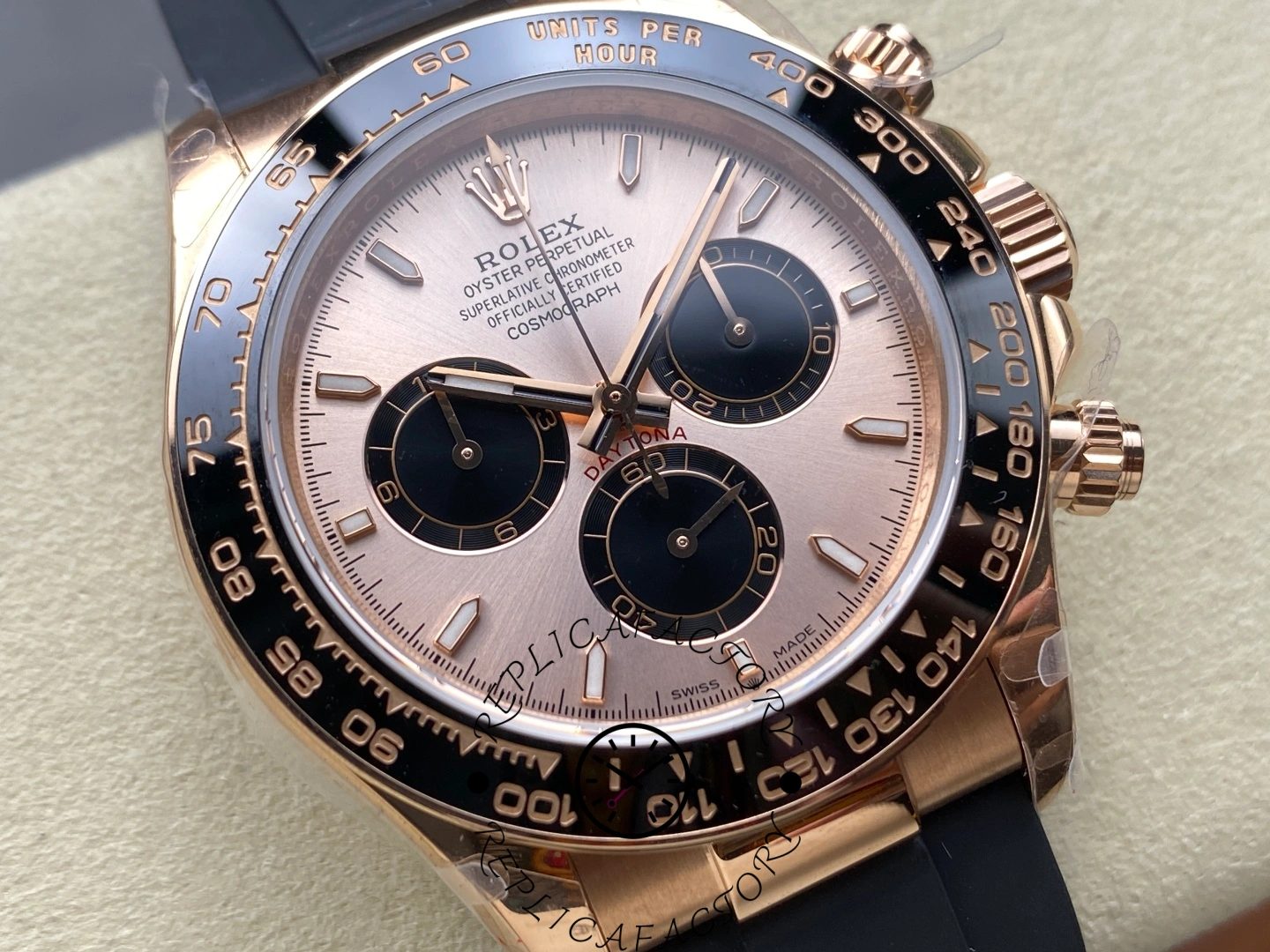 Angled view of Rolex Daytona 126515LN highlighting the chronograph pushers and elegant dial details.