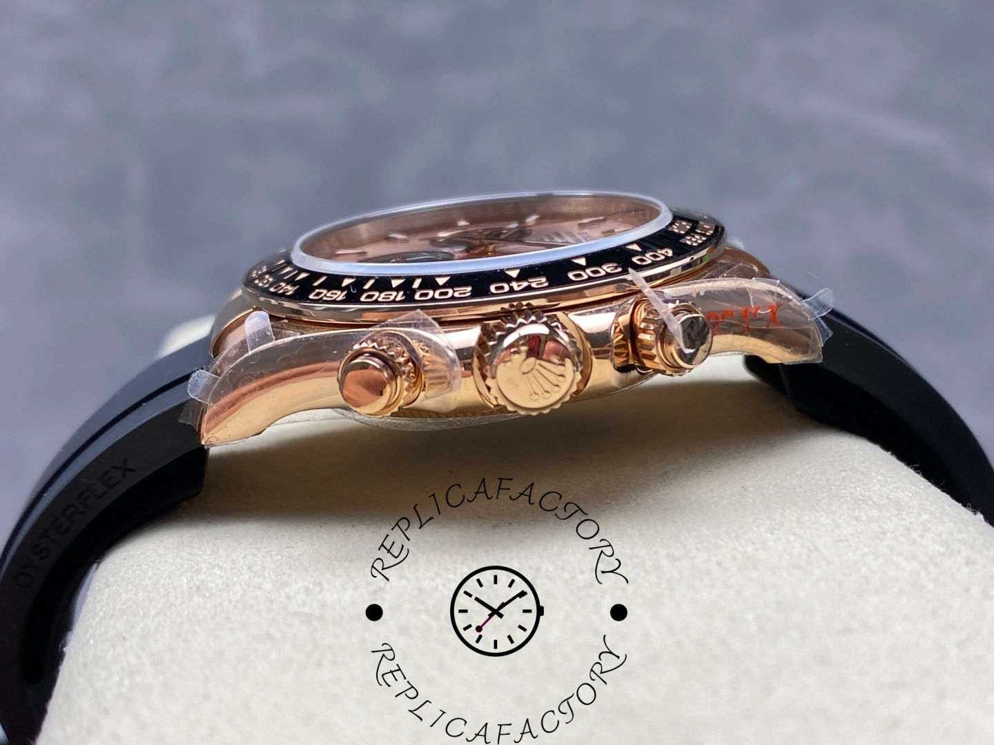 Side view of Rolex Daytona 126515LN showing crown guards and screw-down pushers.