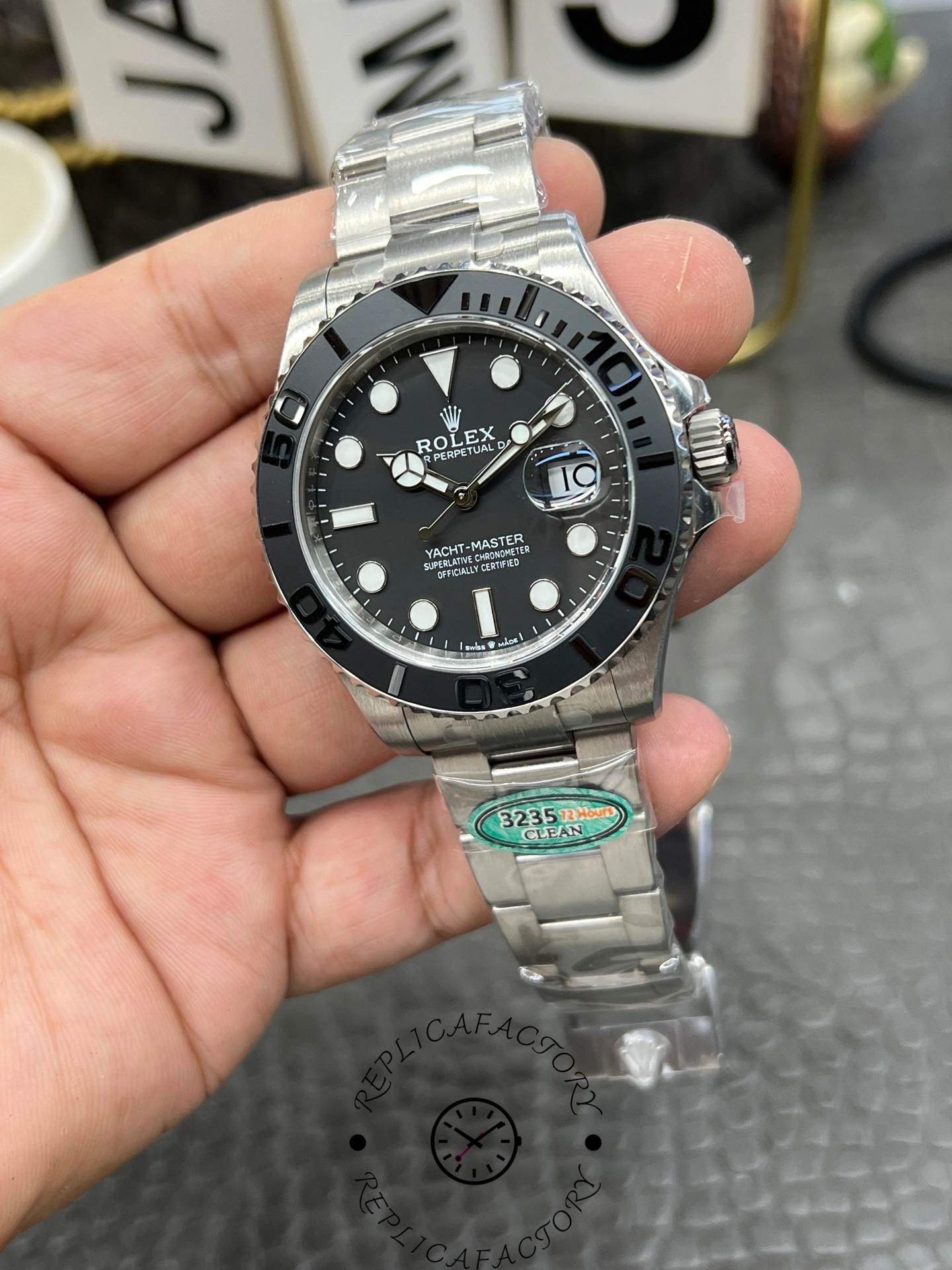 Side view of Rolex Yacht-Master 42 226627-0001 showing crown guard and brushed case.