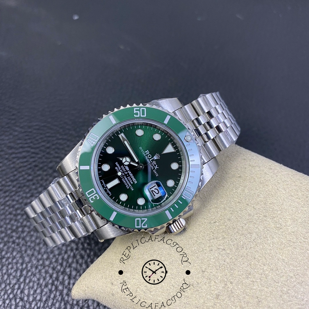Rolex Submariner 116610LV top view showing green dial gradient.
